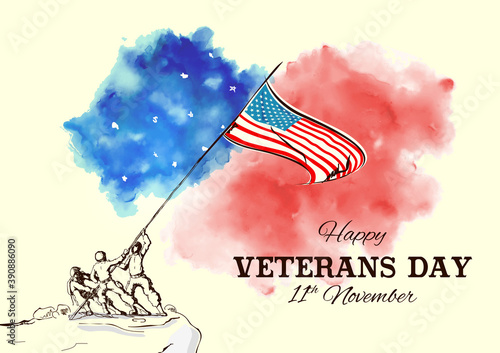 illustration of Army Memorial Happy Veterans Day USA honoring all who served for United States of America