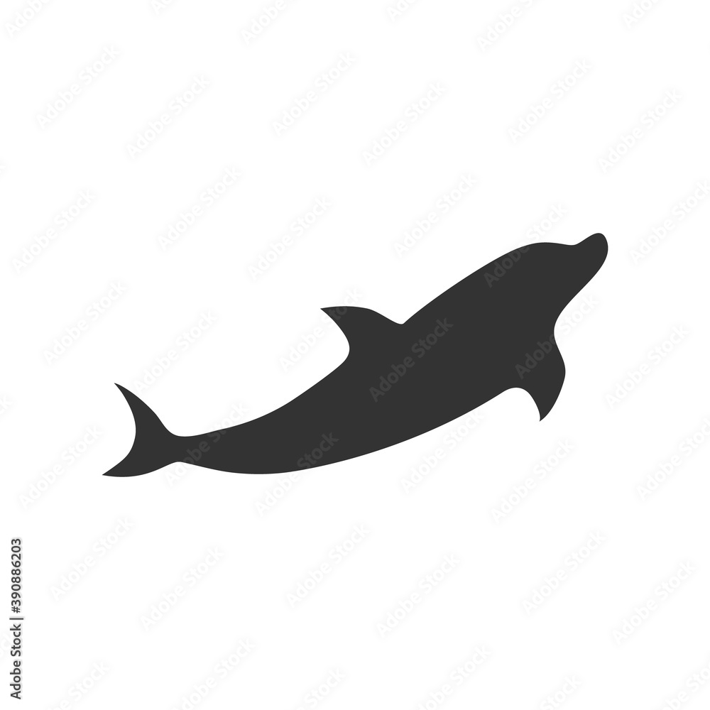 Dolphin silhouette icon. Animal shape vector illustration isolated on white Dolphin silhouette icon. Animal shape vector illustration isolated on white