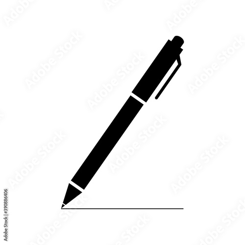 Pen sign icon vector illustration isolated on white. Write line. Pen linear signature. Black silhouette education concept.