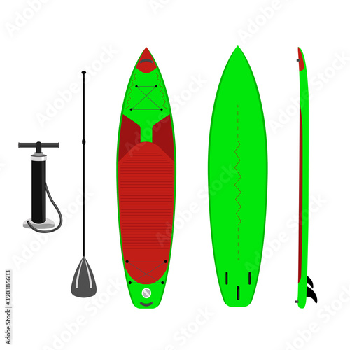 Paddle board set of objects isolated illustration.