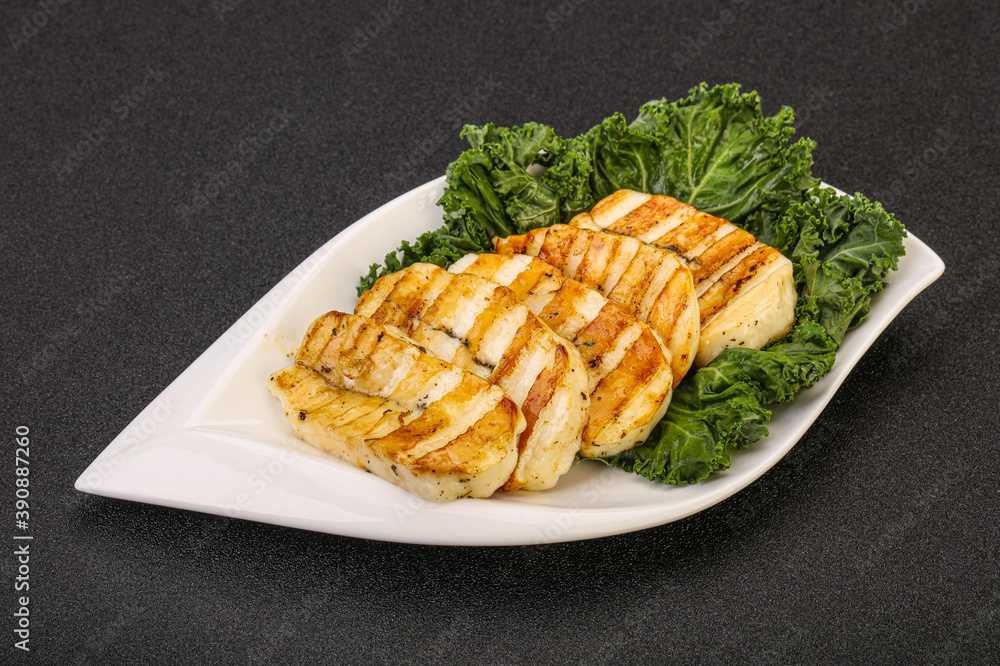 Grilled Greek haloumi cheese with herbs