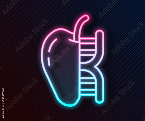 Glowing neon line Genetically modified apple icon isolated on black background. GMO fruit. Vector.