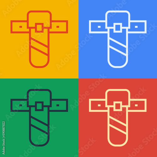 Pop art line Knife holster icon isolated on color background. Vector.