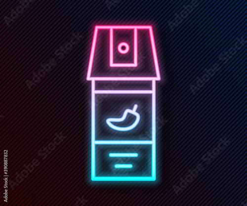 Glowing neon line Pepper spray icon isolated on black background. OC gas. Capsicum self defense aerosol. Vector.