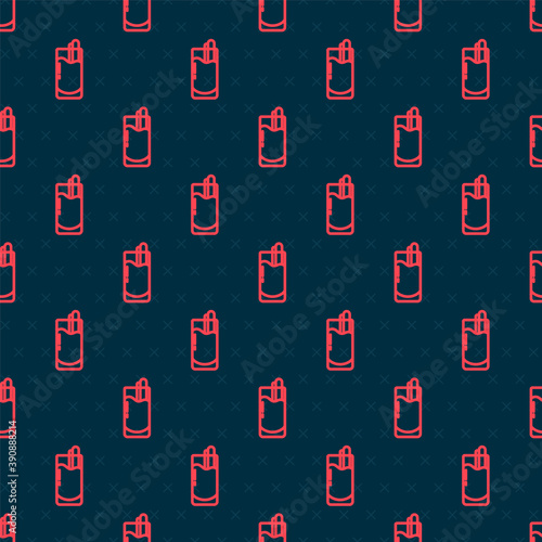 Red line Cocktail Bloody Mary icon isolated seamless pattern on black background. Vector.