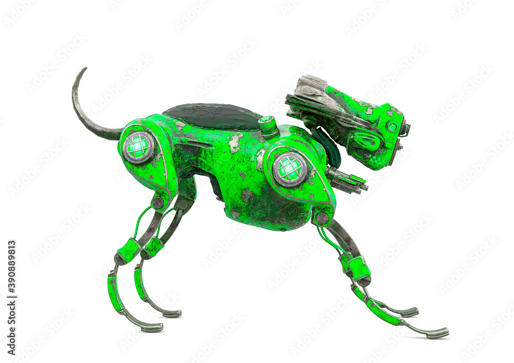 Fototapeta premium cyber watchman dog in arch back pose side view