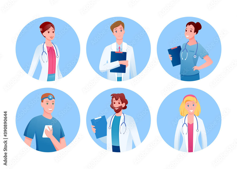 Doctor and nurse medicine characters round avatars set Doctor and nurse medicine characters round avatars set