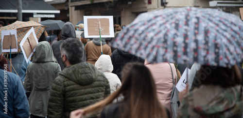 manifestación por las restricciones de la pandemia. covid-19. Hosteleria y leyes. photo