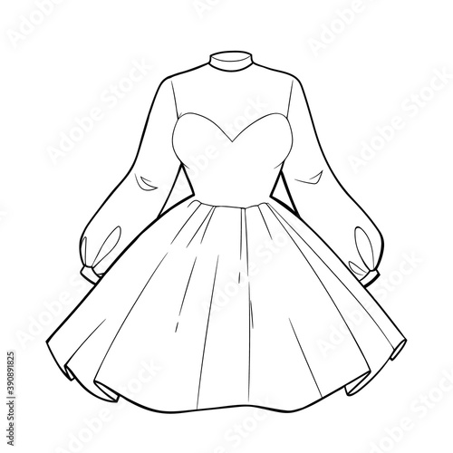 Beautiful womens cocktail dress with a full skirt and sleeves