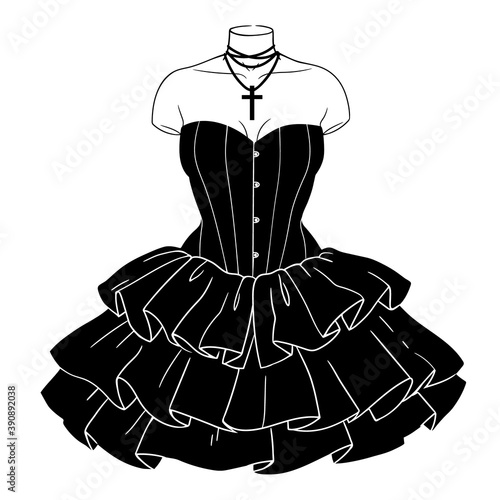 Black gothic dress with puffy ruffles