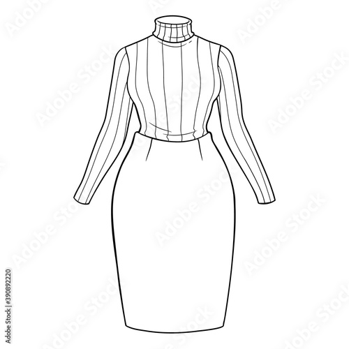 Women's clothing. Turtleneck and pencil skirt