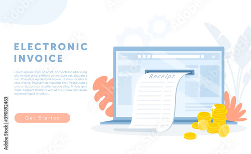 Electronic finance bill receipt, cartoon bank billing service for online financial report invoice