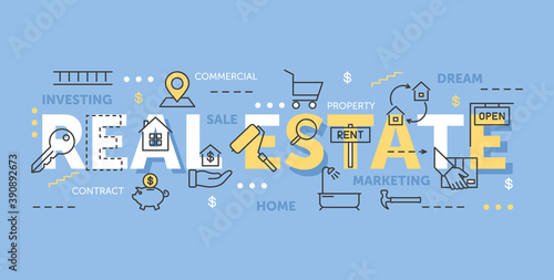 Real estate word cloud collage, business investment concept