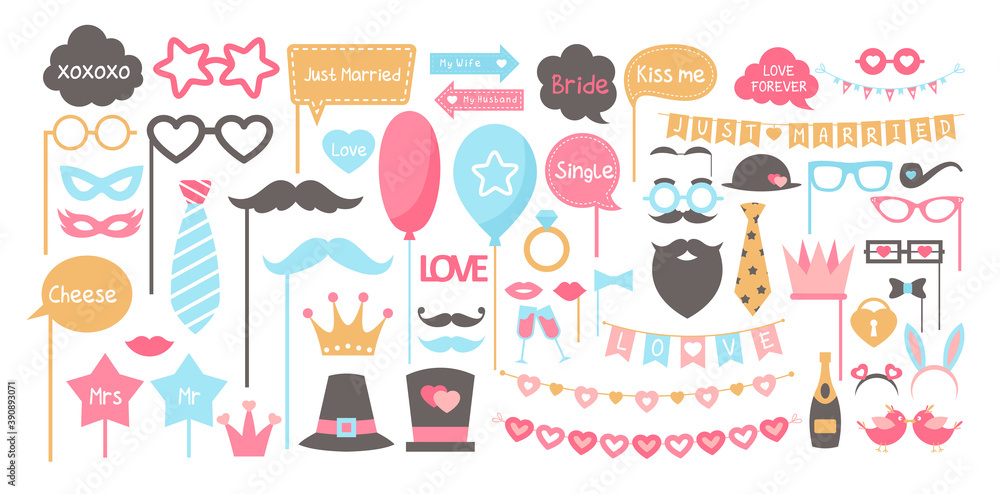Wedding accessories photo booth set of party elements Wedding accessories photo booth set of party elements
