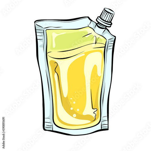 Apple juice package. Comic vector illustration.
