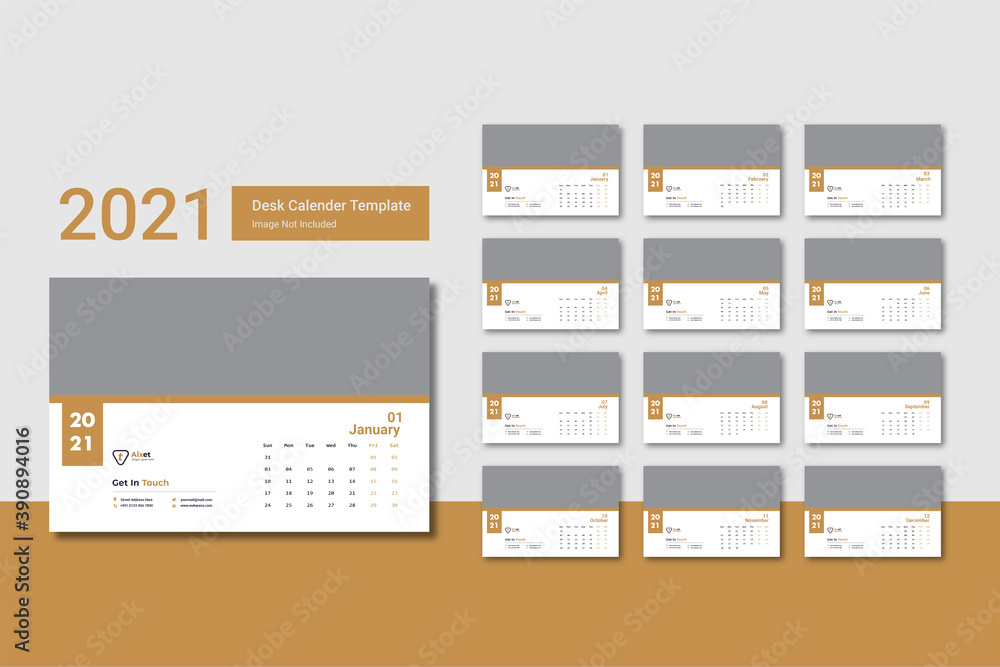 Fototapeta premium 2021 Desk calendar template design for corporate business with creative and professional layout