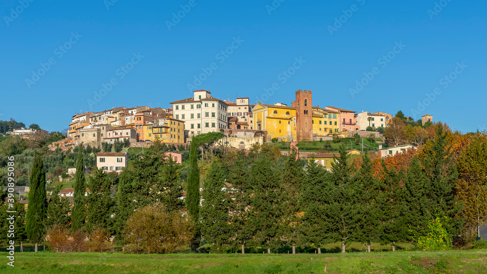 Beautiful panoramic view of the hilltop village of Santa Maria a Monte, Pisa, Italy, in the autumn season