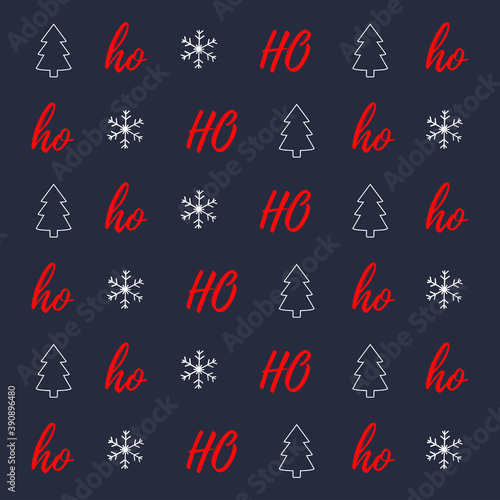 Hohoho pattern, Santa Claus laugh. Seamless texture for Christmas design. Vector red background with handwritten words ho.