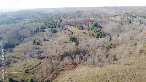 Aerial Scenic View of Nature Landscape with Fields and Trees during Autumn 