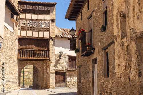 Beautiful Street in the Medieval Village of Mirambel, Teruel, Aragon, Spain