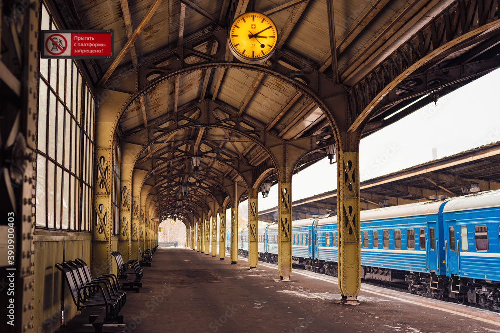 Saint Petersburg, Russia - November 1, 2020,.  Vitebsk railway station, vintage interior in Art Nouveau style