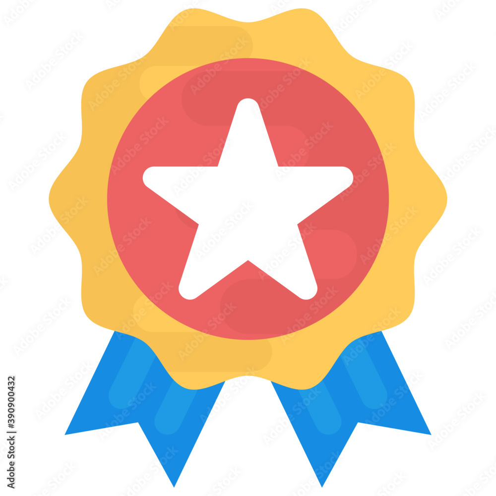 Flat icon design of a ribbon award badge with a star in center
Flat icon design of a ribbon award badge with a star in center