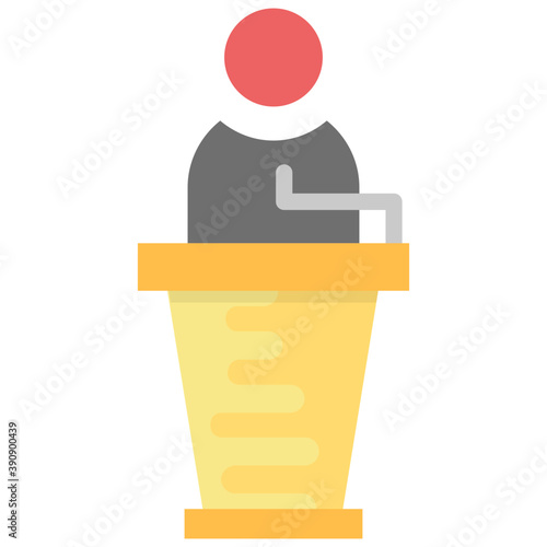
A person on the other side of rosterm representing him as a public speaker, flat icon
