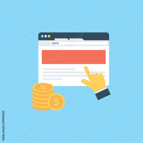 
A touch screen with a person’s finger clicking on it, pay per click vector illustration
