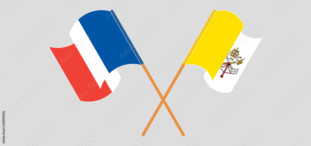 Crossed and waving flags of France and Vatican Crossed and waving flags of France and Vatican