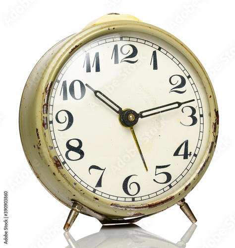 old retro alarm clock, photo of one object on a white background