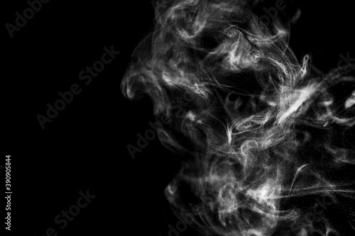 Fototapeta Naklejka Na Ścianę i Meble -  White natural steam hot boil smoke effect on solid black background with abstract blur motion wave swirl use for overlay in vapor cigarette and food