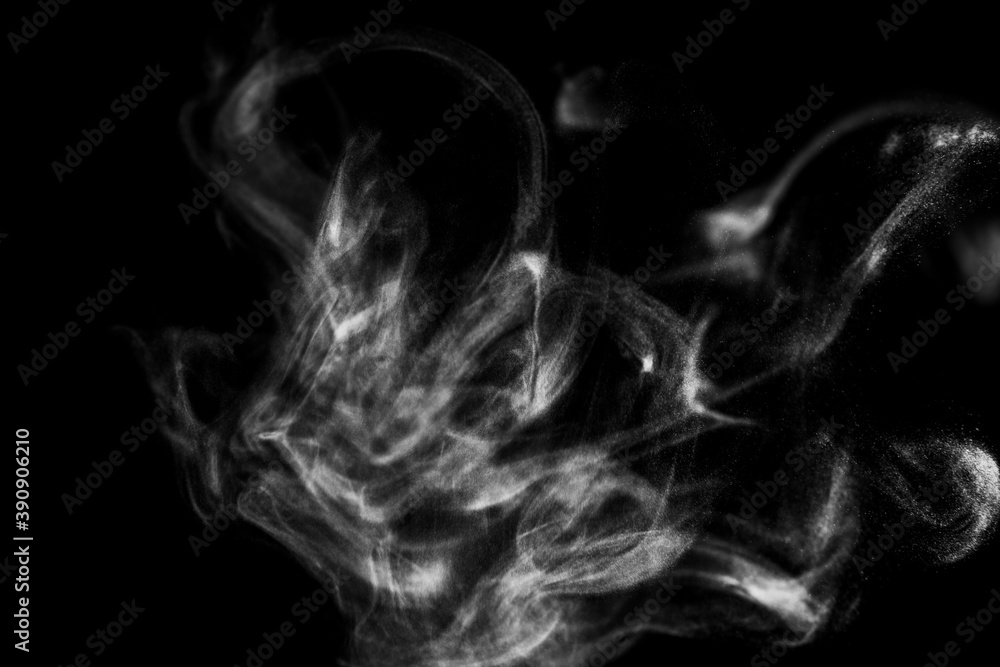 White natural steam hot boil smoke effect on solid black background with abstract blur motion wave swirl use for overlay in vapor cigarette and food White natural steam hot boil smoke effect on solid black background with abstract blur motion wave swirl use for overlay in vapor cigarette and food