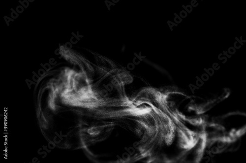 Fototapeta Naklejka Na Ścianę i Meble -  White natural steam hot boil smoke effect on solid black background with abstract blur motion wave swirl use for overlay in vapor cigarette and food