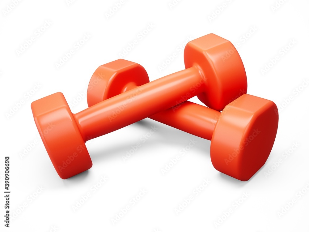 3D rendering Red Dumbbells for sports isolated on white background 3D rendering Red Dumbbells for sports isolated on white background