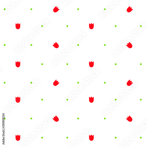 Vector seamless pattern with tulips and dots. Cute background for invitation, textile and wallpaper