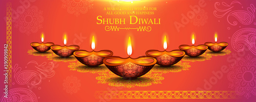 Happy Diwali, Festival of lights ,Vector illustration and Beautiful greeting card for celebration of shubh deepawali