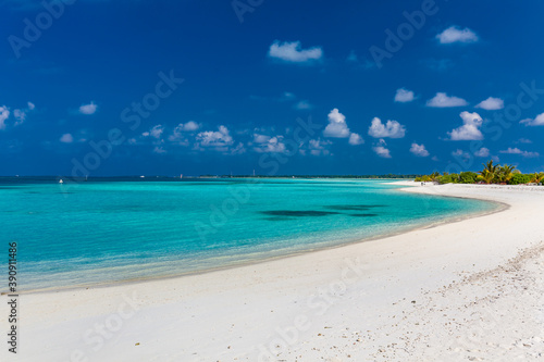 White sandy beach in Maldives with amazing blue lagoon