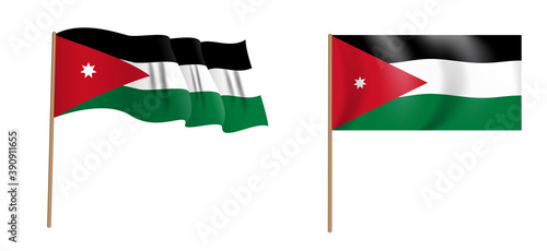 colorful naturalistic waving flag of the Hashemite Kingdom of Jordan. Vector Illustration