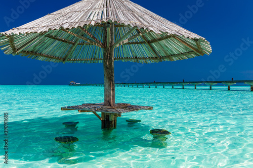 Fototapeta Naklejka Na Ścianę i Meble -  Beautiful summer beach paradise with sandy beach and villas