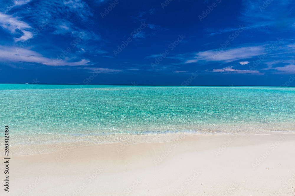 White sandy beach in Maldives with amazing blue lagoon White sandy beach in Maldives with amazing blue lagoon