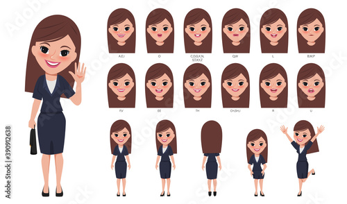 Young woman character for animated. Creation people with emotions face animation mouth. Flat vector design.