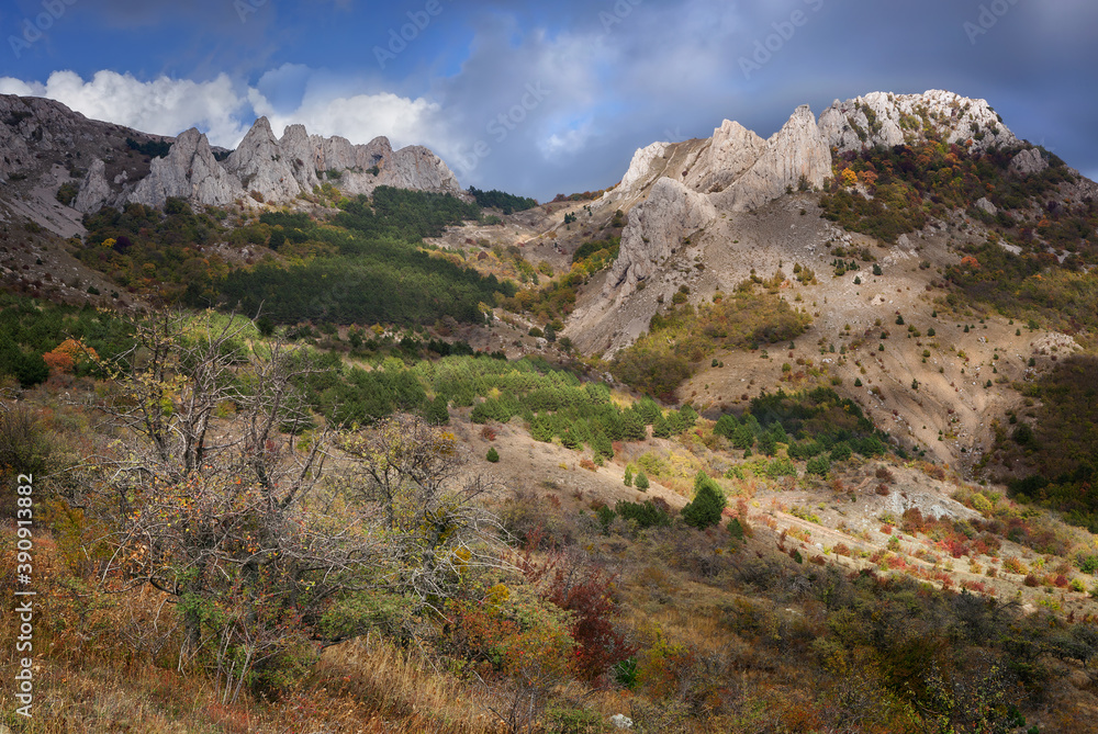Autumn at Big Gates pass in the mountains of Crimea