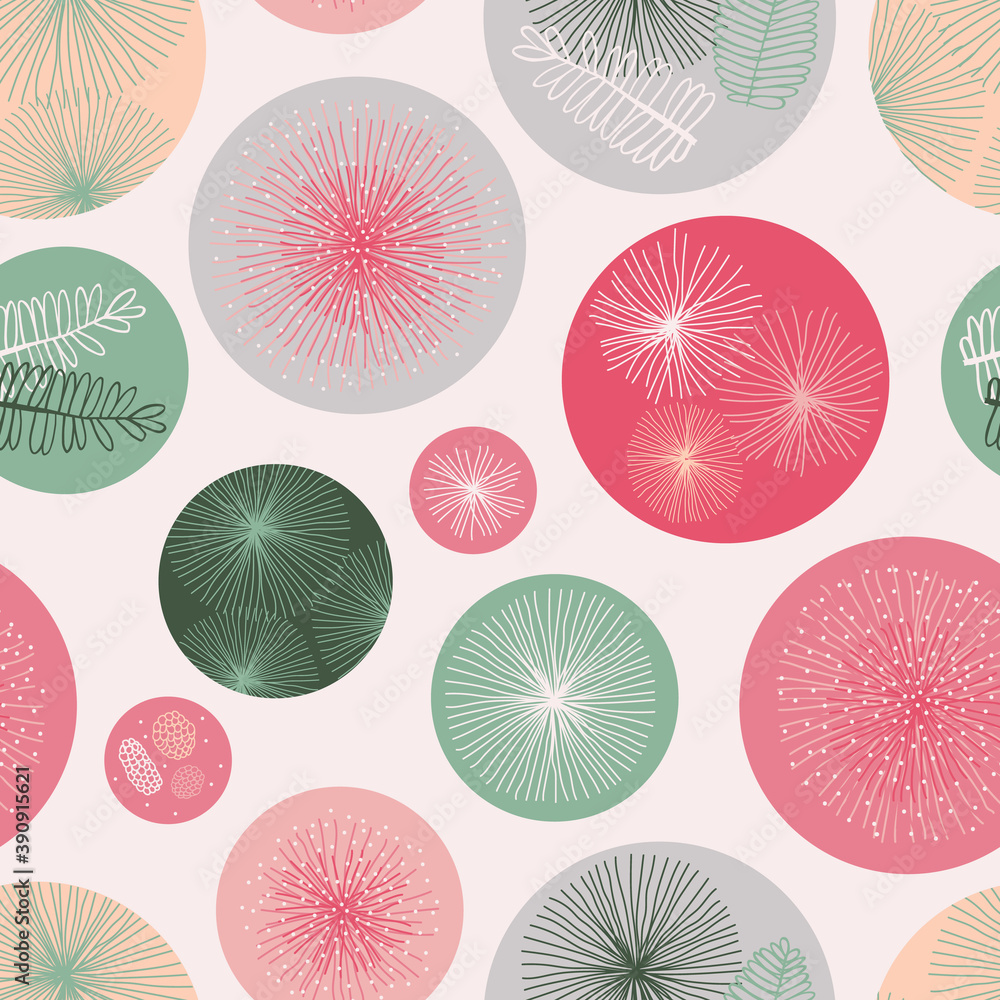 Vector light grey, colourful polkadots with touch me not shameplant floral elements seamless pattern. Perfect for fabric, scrapbooking and wallpaper projects. Vector light grey, colourful polkadots with touch me not shameplant floral elements seamless pattern. Perfect for fabric, scrapbooking and wallpaper projects.