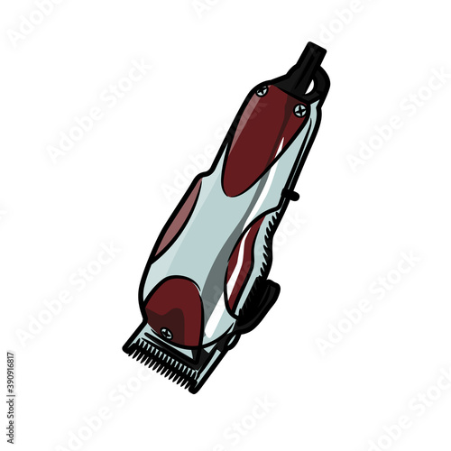 Hair clipper for barbershop.  Isolated on white background.Illustration in ink hand drawn style.