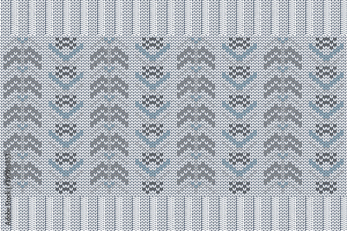 Christmas and Winter holiday knitting pattern for plaid, sweater design. Vector seamless pattern in grey, blue colors.