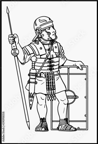 Roman legionnaire for coloring. Vector template for children.