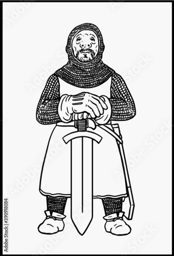 Templar knight for coloring. Vector template for children.