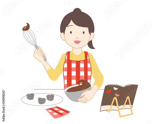 バレンタインチョコを作る　女性(線無し)