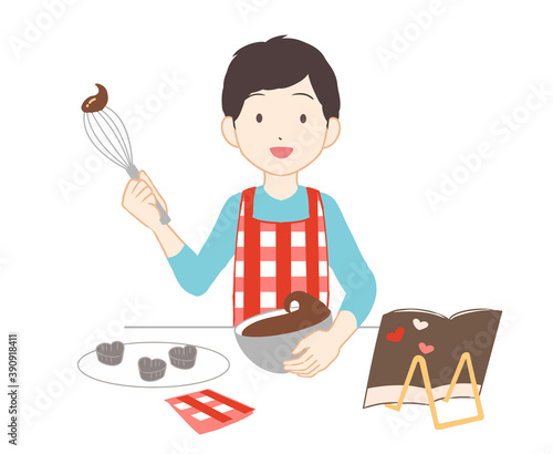 バレンタインチョコを作る　男性(線無し)