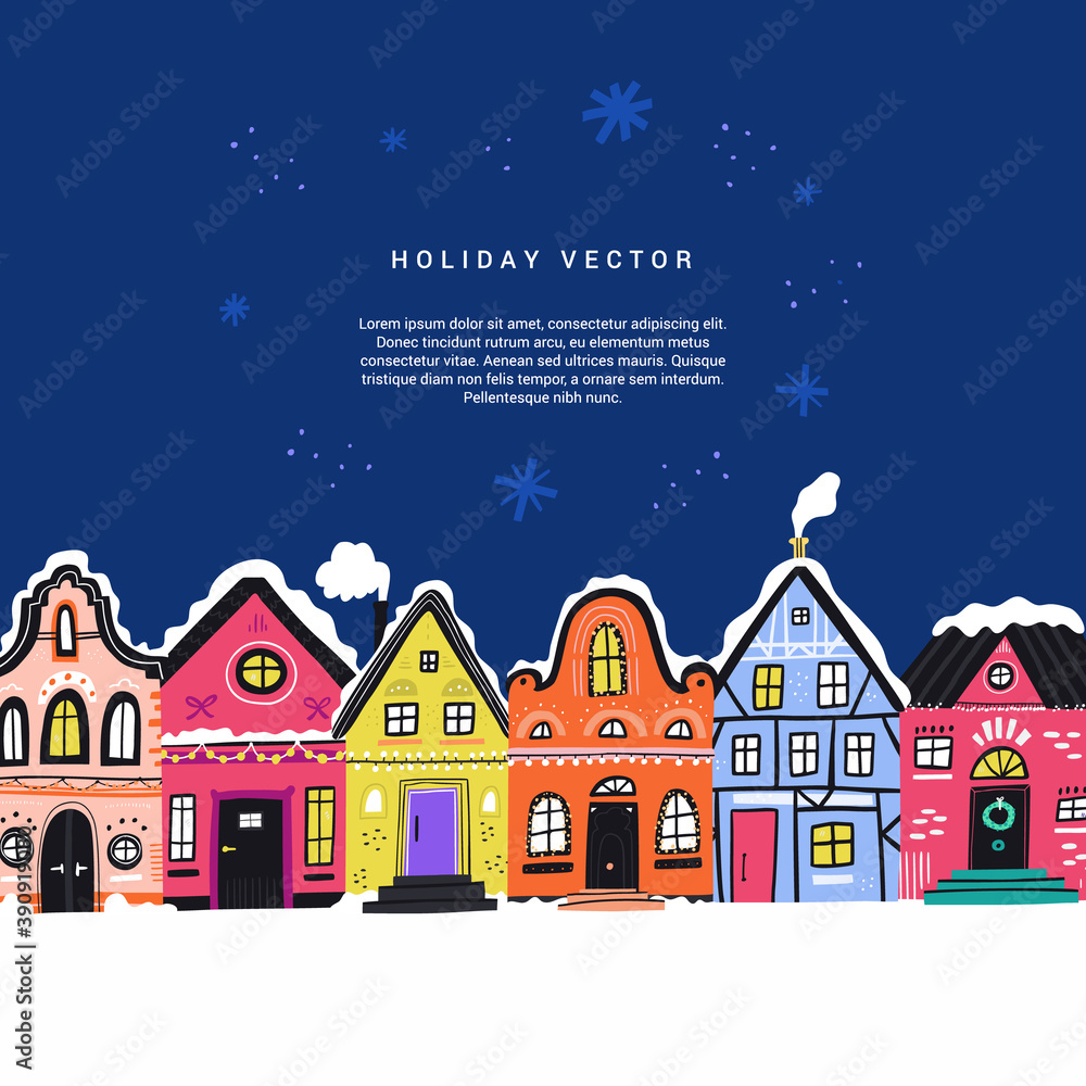Winter holidays in Europe flat vector banner template